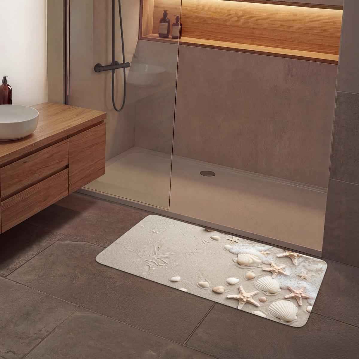 BADEMATTE Muscheln - Seesterne - Strand 120x60 cm - Sandfarben/Creme, Textil (120/60cm) - OnlyWow