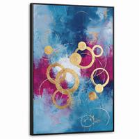 LEINWAND Bilder mit Rahmen - Kreise - Gold - Abstrakt - 90x140 - Blau, Textil (90/140cm) - MuchoWow