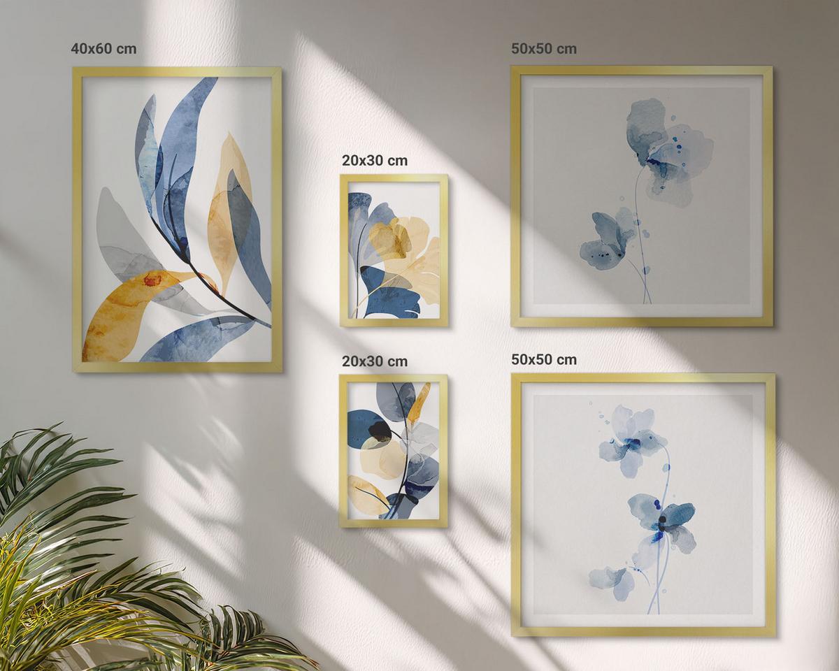 BILDER SET 5er Set - 50x50 cm & 20x30 cm & 40x60 cm Goldrahmen - Aquarell-Pflanzenmotive - Goldfarben, Kunststoff (40/60cm) - TULUP