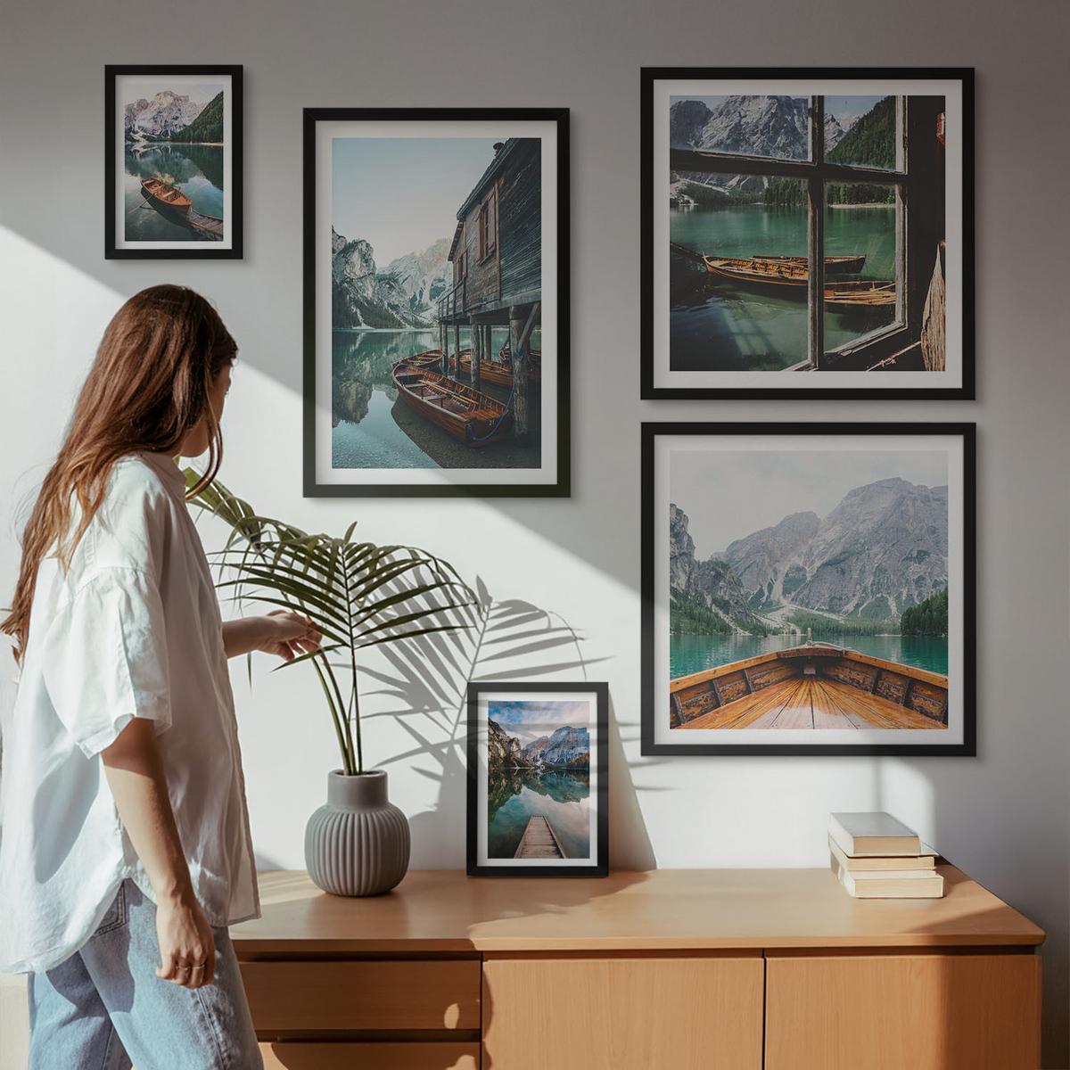 BILDER SET 5er Set - 50x50 cm & 20x30 cm & 40x60 cm Schwarzer Rahmen - Haus am Bergsee Łódź - Schwarz, Kunststoff (40/60cm) - TULUP