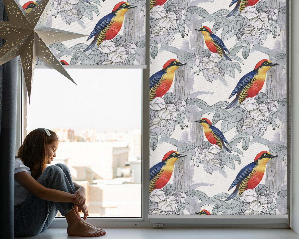 INNENROLLO - Fensterrollo - Rollo - 150x140 cm - Farbenfroher Vogel - Rot, Kunststoff (150/140/0.5cm) - TULUP