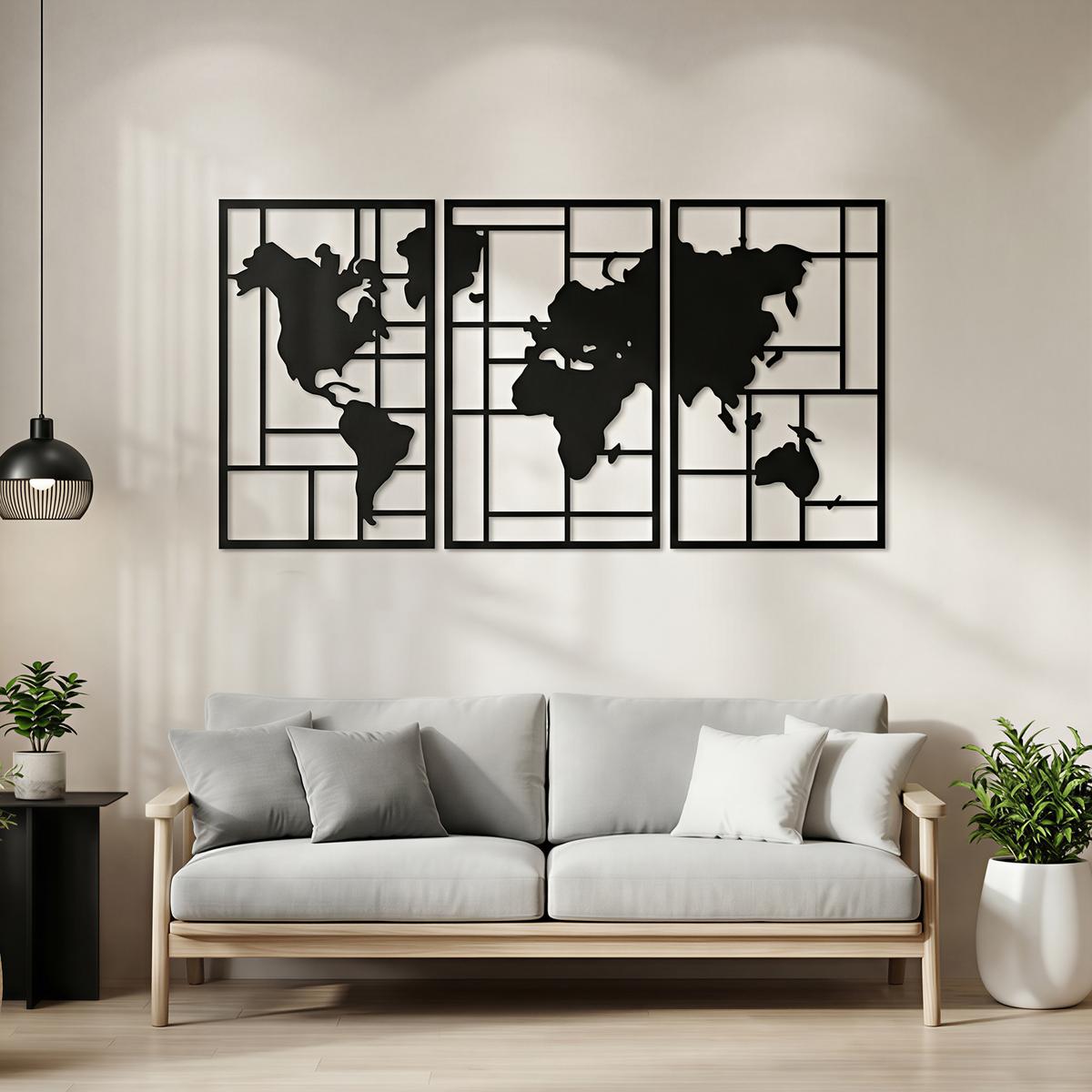WANDDEKO Weltkarten Design, 50/80 cm - Schwarz, Metall (1.9/80/150cm) - HOMCOM