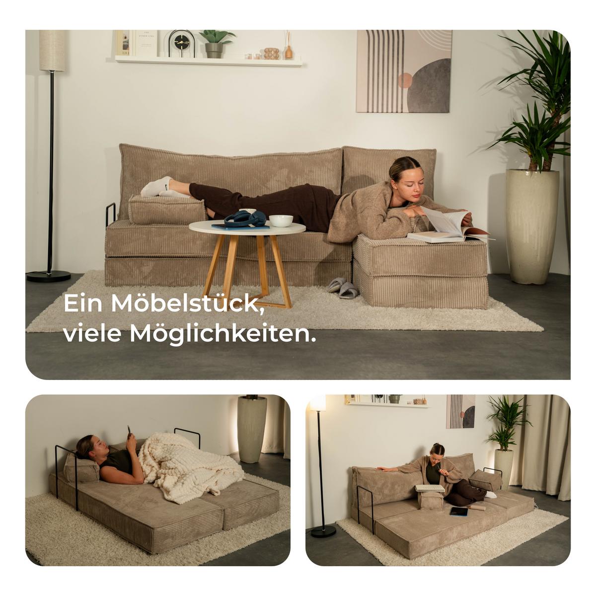 ECKSOFA NOTIA modulares Boneless Sofa mit Schlaffunktion Grün Cordstoff - Grün, Textil (200/120cm) - MASSENO