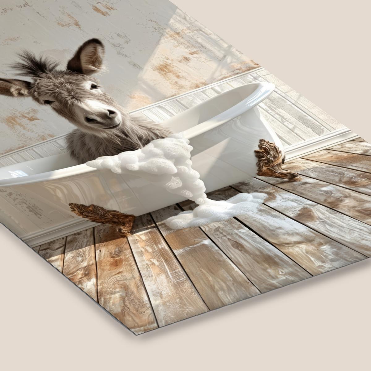POSTER MIT RAHMENGERAHMTES BILD Esel - Tiere - Badewanne - Schaumstoff 60x90 cm - Weiß, Papier (60/90cm) - MuchoWow
