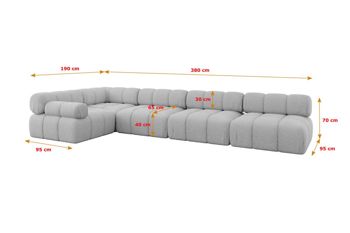 ECKSOFA modulares Sofa Mende-L3 - 380x190x70 cm Hellgrau Bouclé - Hellgrau, Holzwerkstoff/Textil (380/190cm) - ALTDECOR