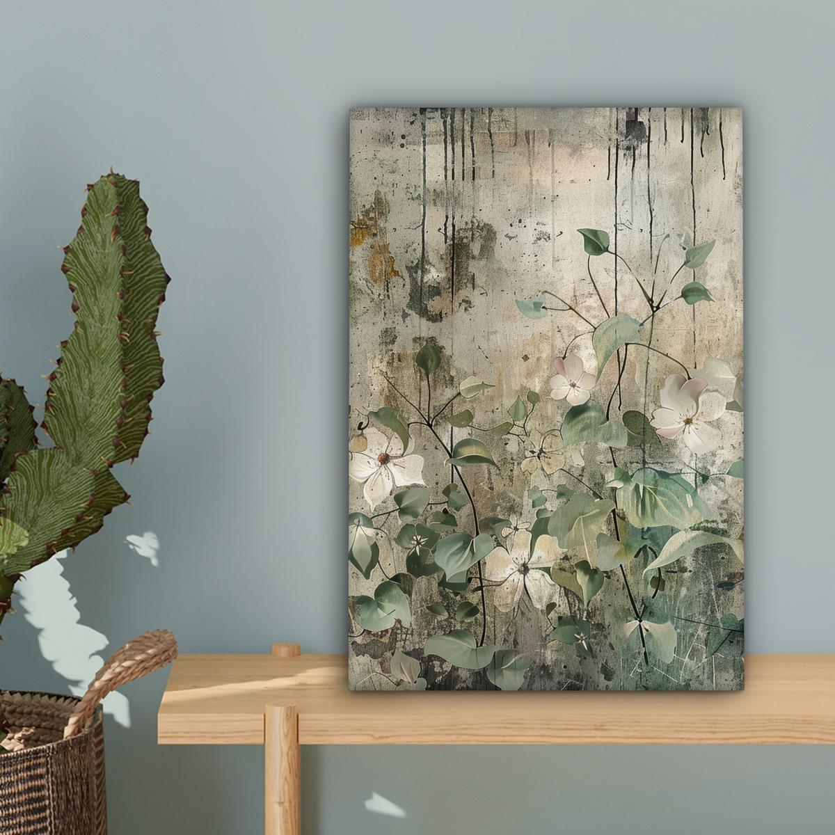 LEINWANDBILD Blumen - Blätter - Abstrakt - Modern Deko Wohnzimmer 20x30 cm - Grau, Textil (20/30cm) - MuchoWow
