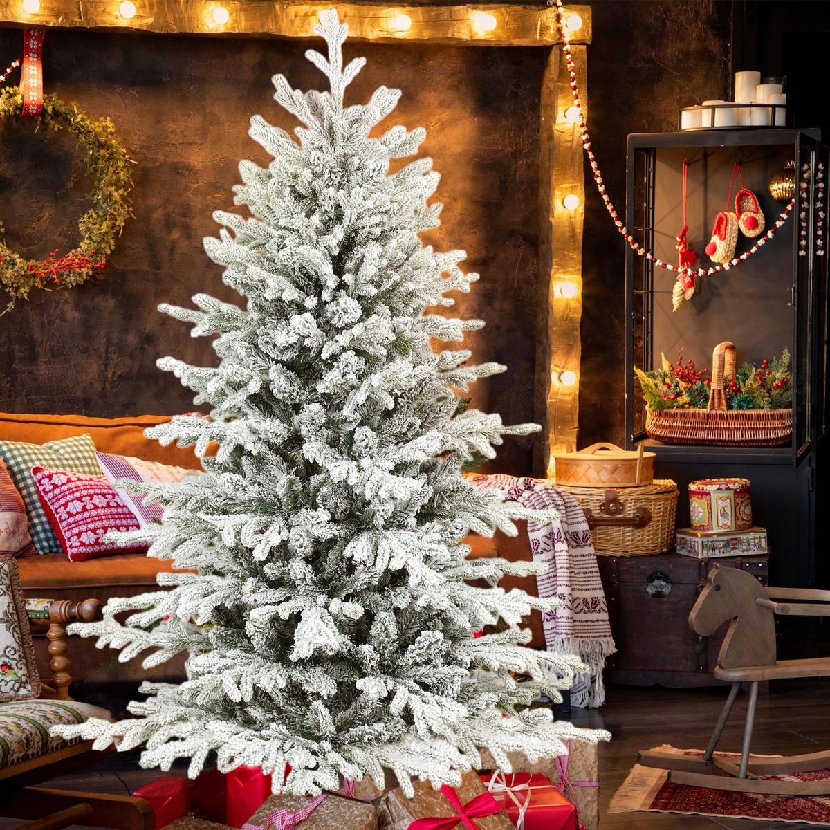 KÜNSTLICHER-WEIHNACHTSBAUM, 150cm Christbaum mit Schnee, 1162 Zweigen Grün - Grün, Kunststoff (150cm) - HOMCOM