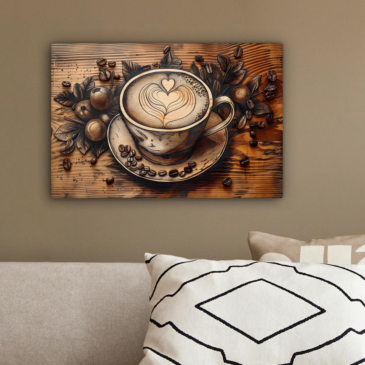 LEINWANDBILD Kaffee - Vintage - Braun - Tasse - Holz Deko Schlafzimmer 30x20 cm - Braun, Textil (30/20cm) - MuchoWow