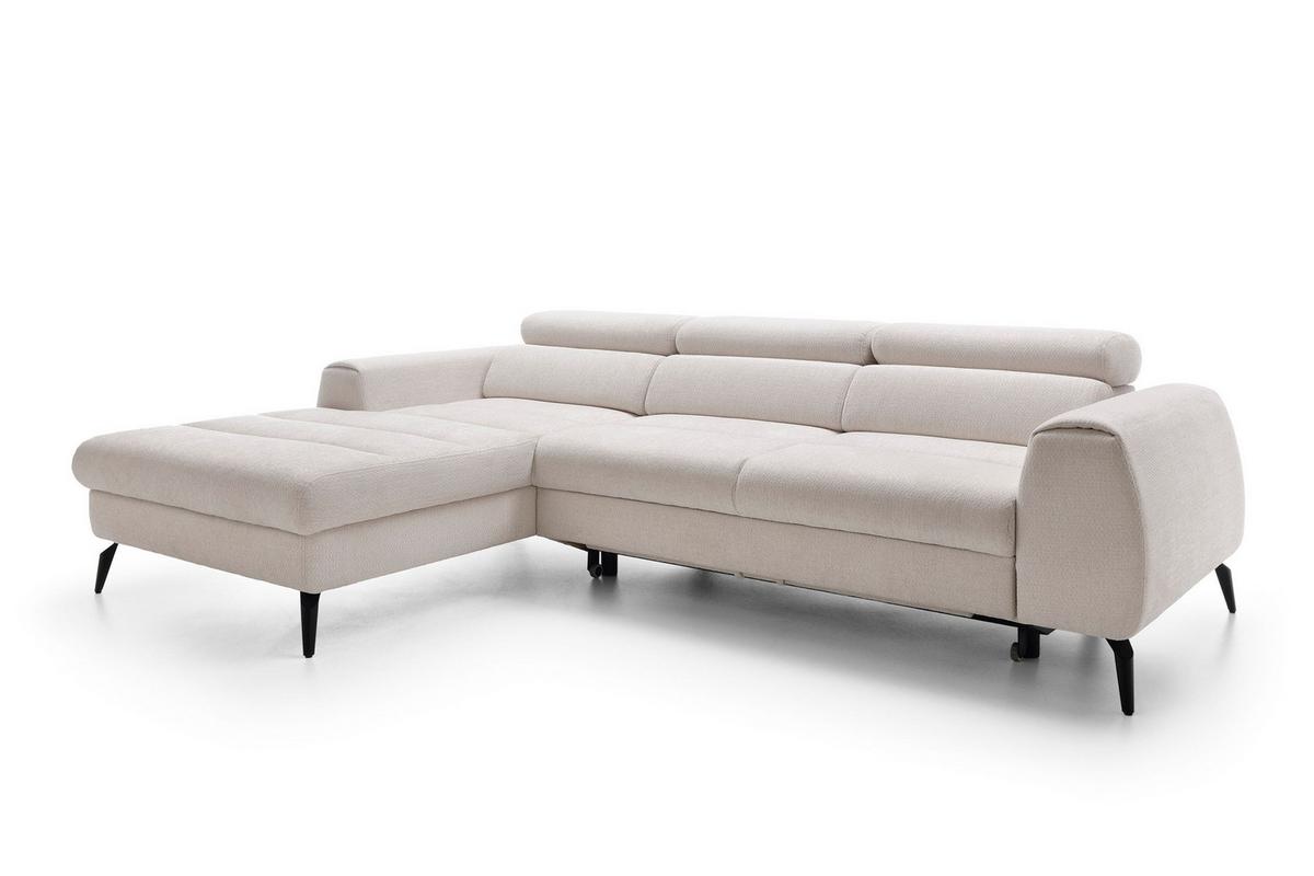 ECKSOFA NOTE Creme Chenille mit Schlaffunktion - Creme, Holz (270/184cm) - MASSENO