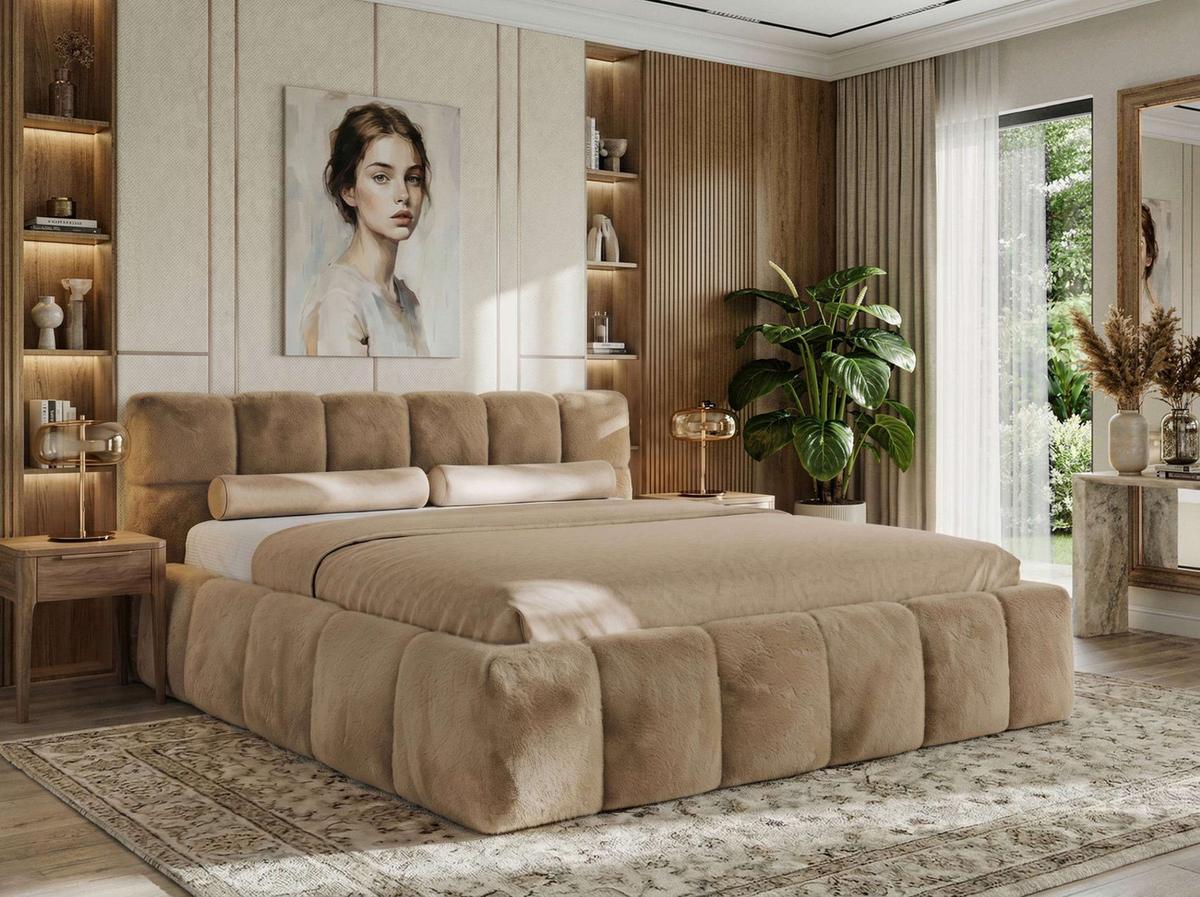 POLSTERBETT NIRA CLASSIC 140/200 - Beige Plüsch - Multipocket-Matratze - Beige, Textil (140/200cm) - MKS