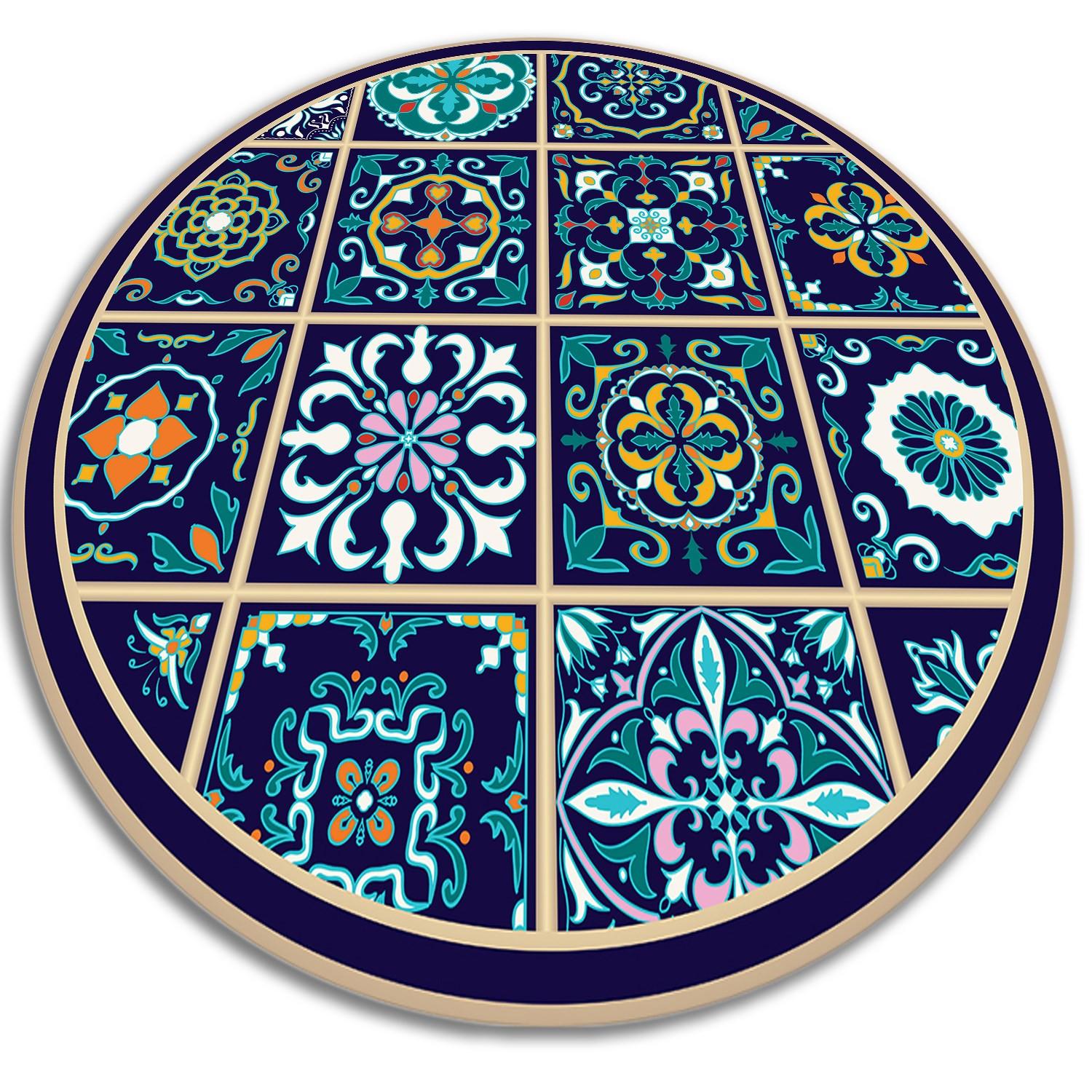 VINYL TEPPICH Ø140 cm Portugiesische Fliesen - Dunkelblau, Kunststoff (140/140cm) - TULUP