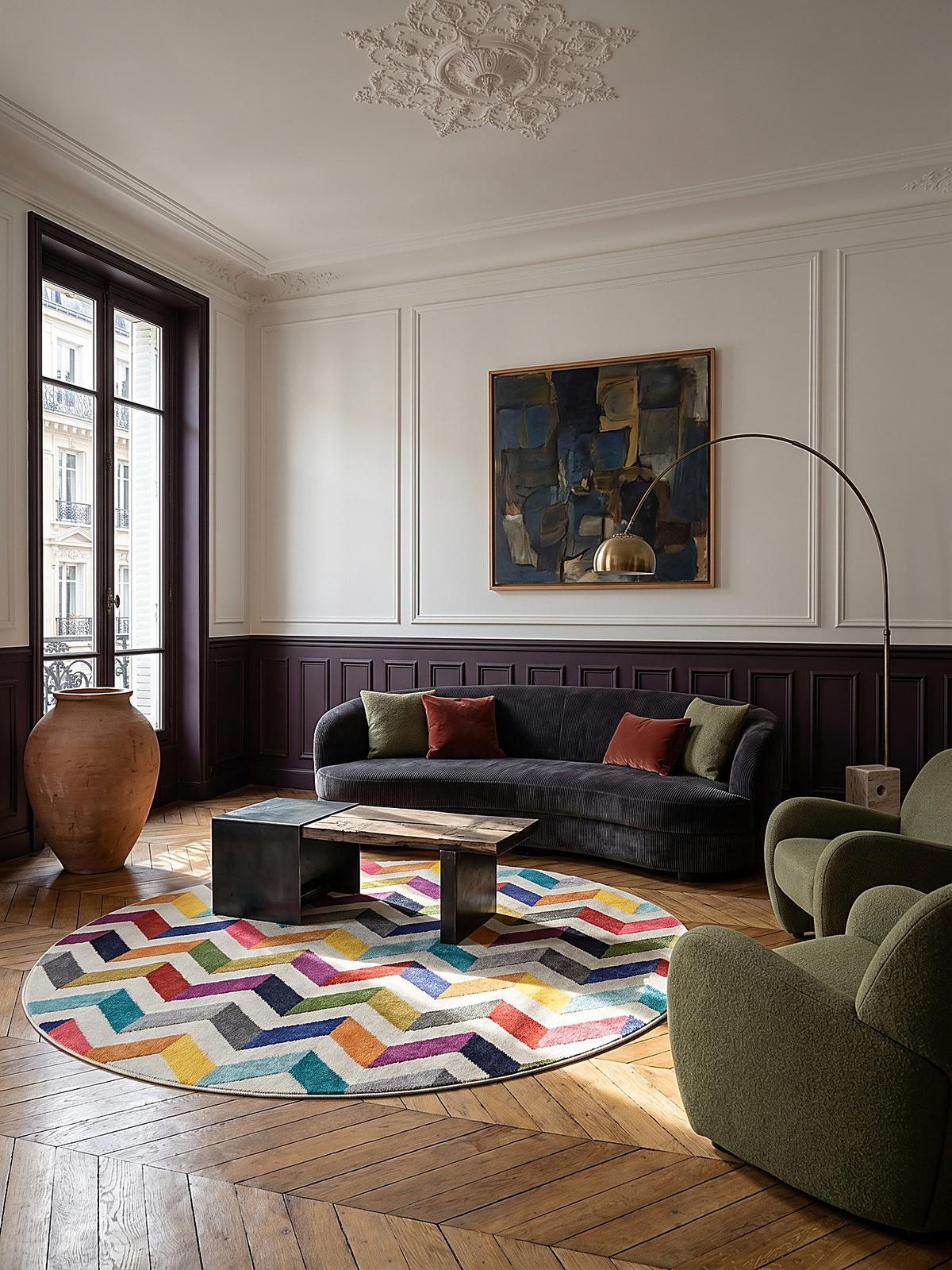 TEPPICH MEON, geometrisch, Bunt, Ø 160 cm - Multicolor, Textil (160/160cm) - KADIMA DESIGN