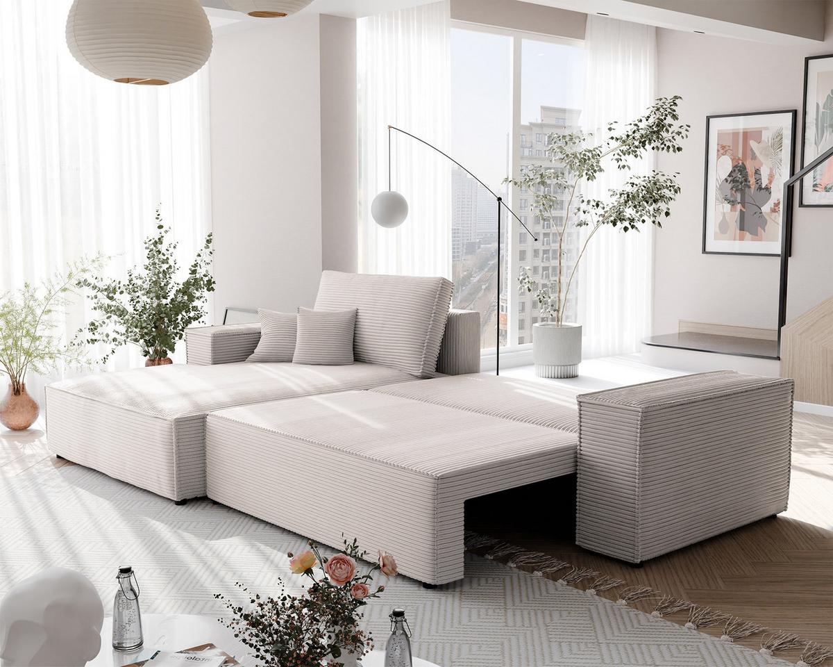 ECKSOFA NOVA Links mit Schlaffunktion und Bettkasten Creme - Creme, Kunststoff/Textil (294/185cm) - Idohome
