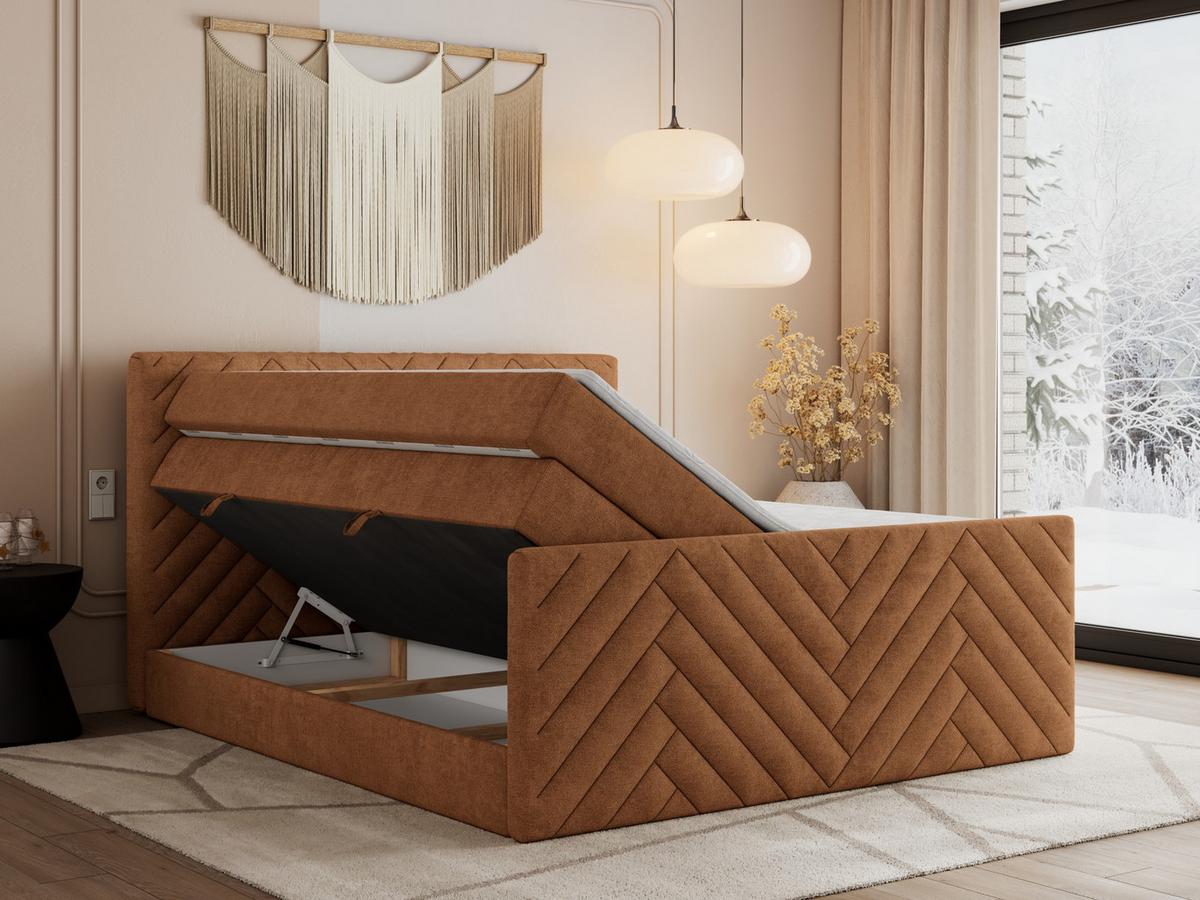 BOXSPRINGBETT PARIS KING DUO - 120/200 - Orange Struktur - H4 - Orange, Holz/Textil (120/200cm) - MKS