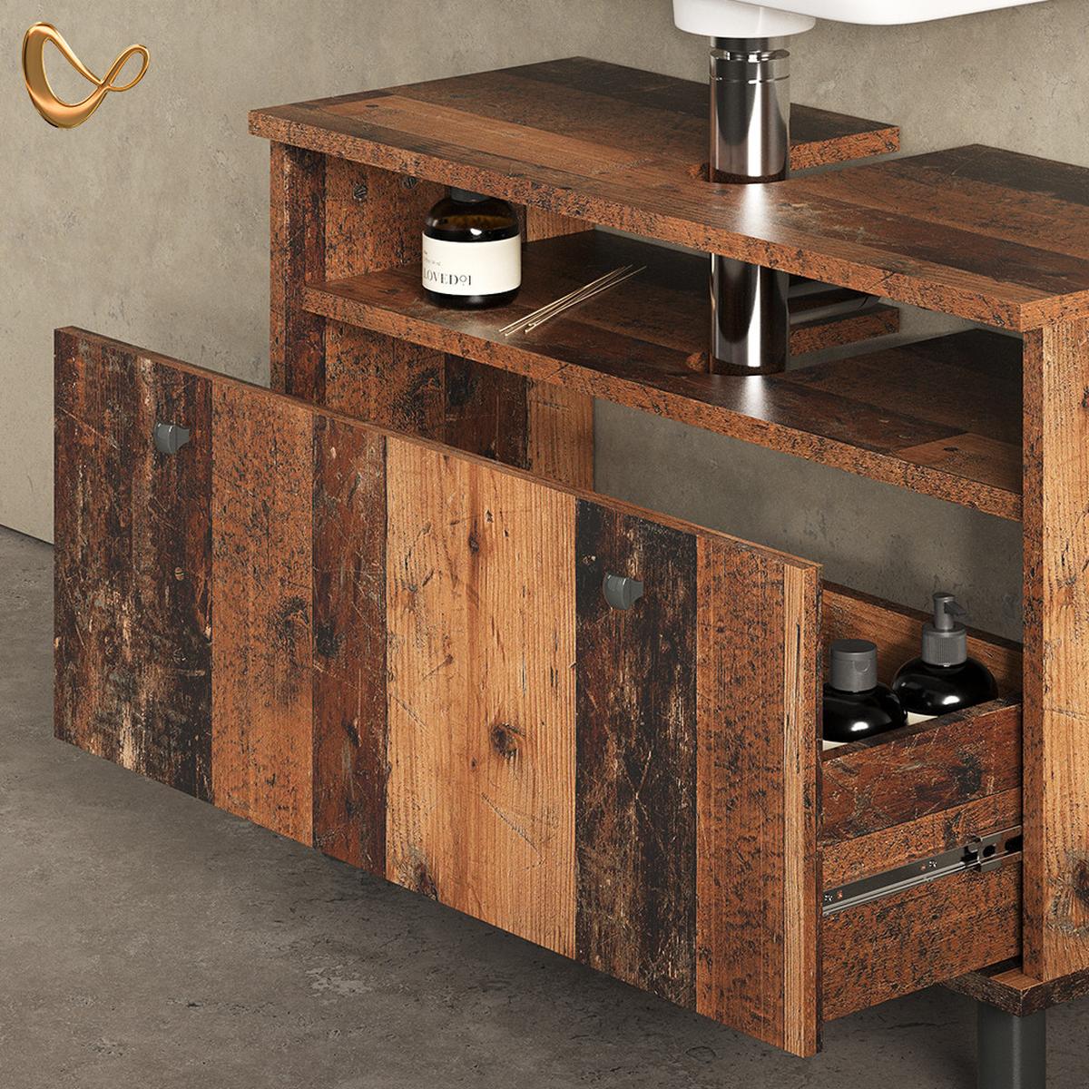 WASCHBECKENUNTERSCHRANK Fucino Oldstyle 80.2 x 54 cm mit Schublade - Braun, Holzwerkstoff (80.2/54/32cm) - Livinity®
