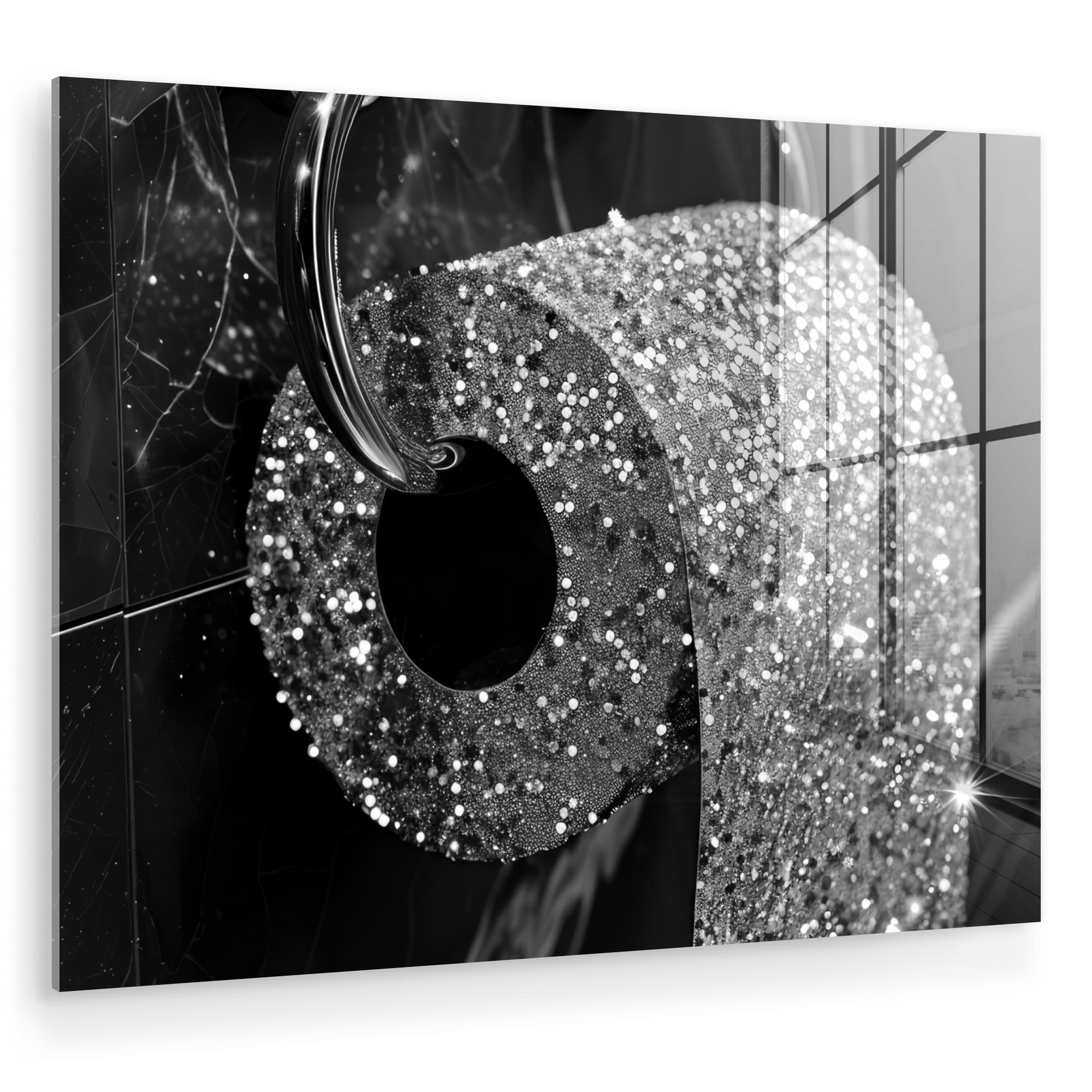 ACRYLGLASBILD WC - Toilettenpapier - Schwarz und weiß - Glitter 80x60 cm - Silberfarben, Glas (80/60cm) - MuchoWow