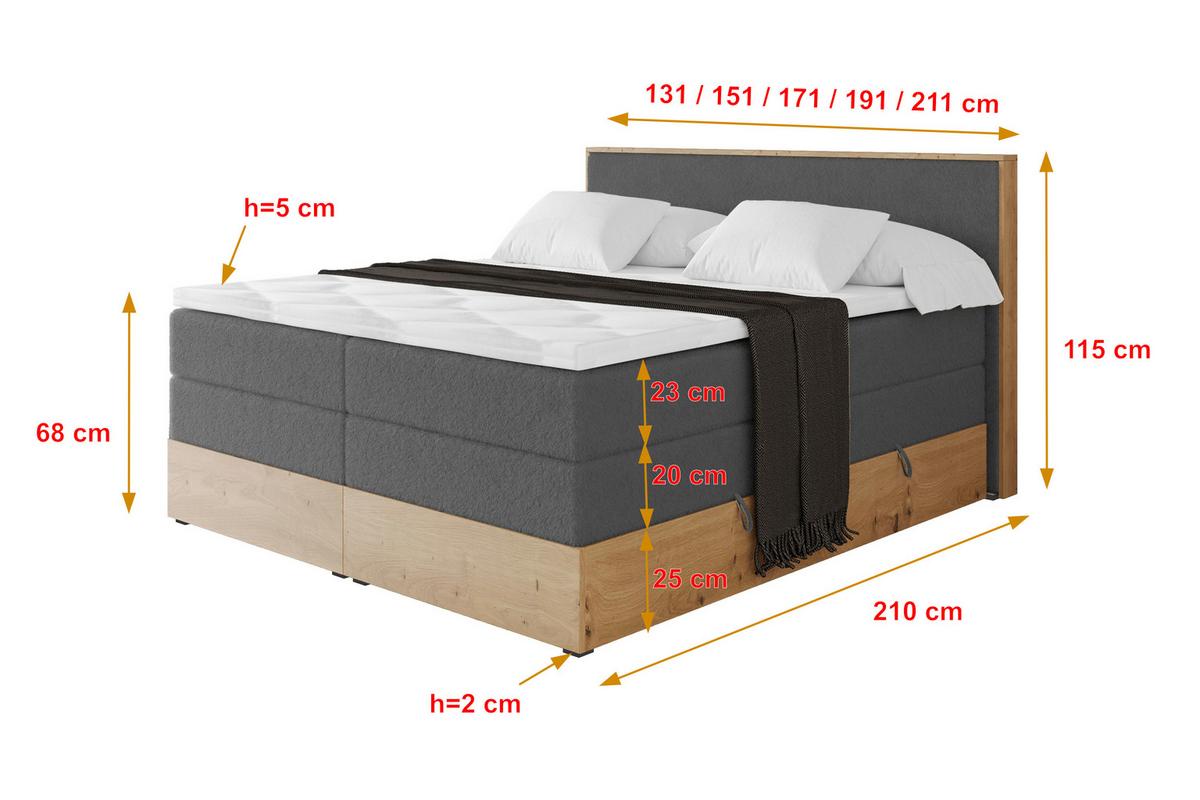 BOXSPRINGBETT LOLLI9 -KING 120x200 - H3/H4 Dunkelgrau - Graphitfarben, Holzwerkstoff (120/200cm) - ALTDECOR