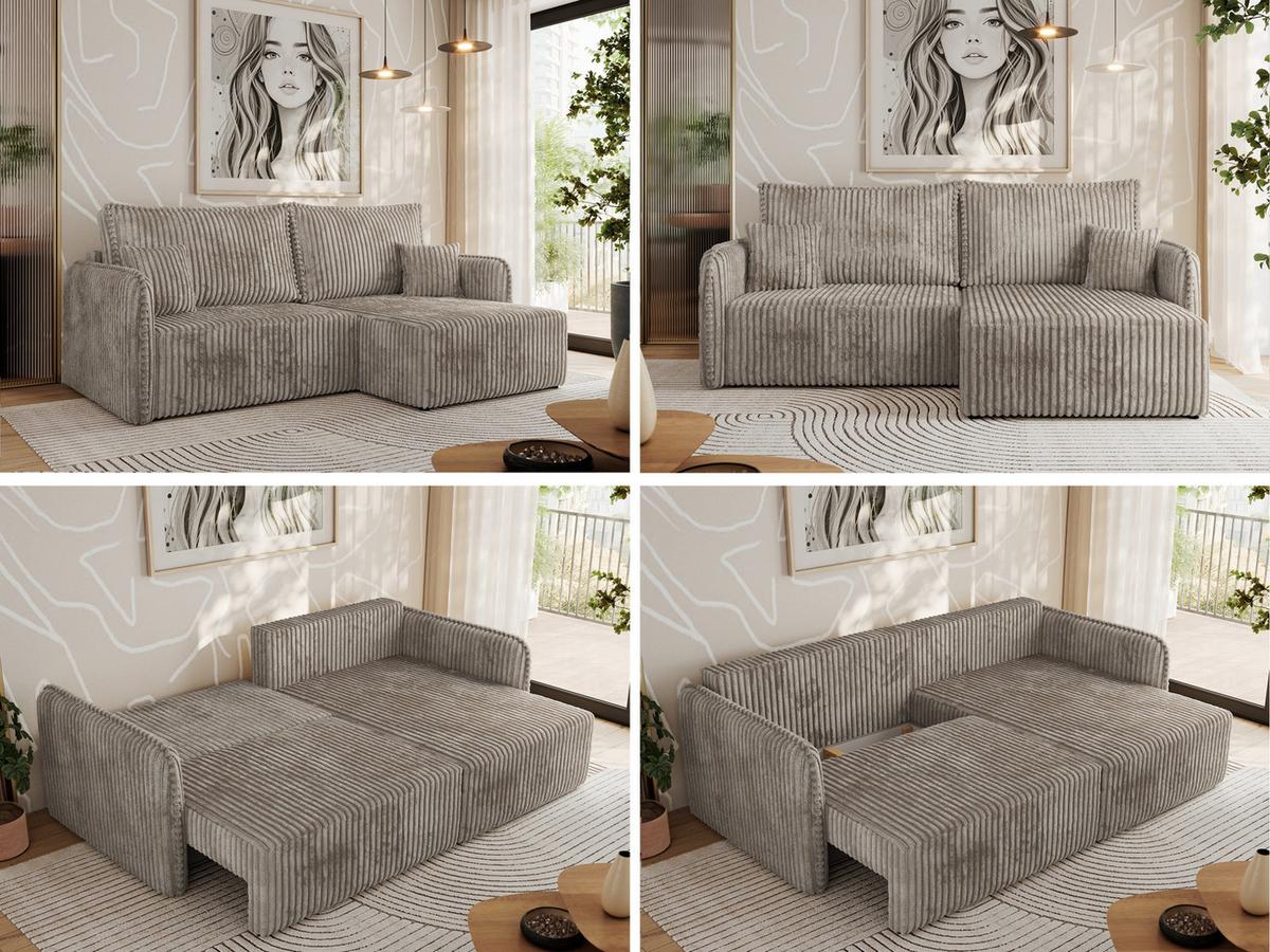 ECKSCHLAFSOFA MESTO L Hellbraun Cord - rechts - Hellbraun/Schwarz, Kunststoff/Textil (147/227cm) - MKS