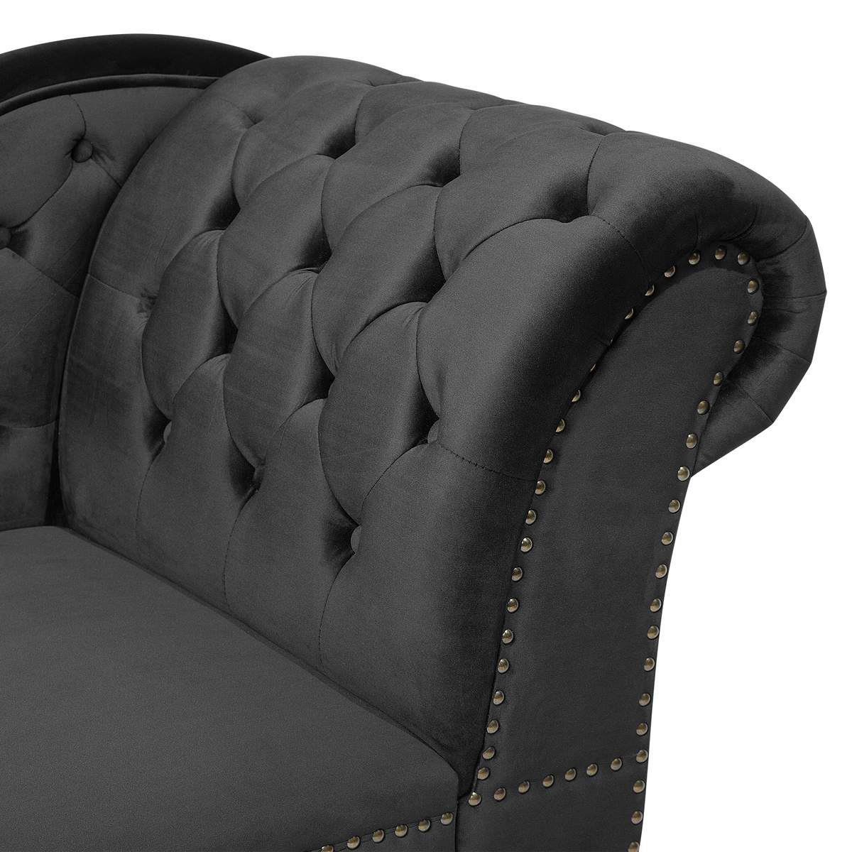 CHAISELONGUE Samtstoff schwarz rechtsseitig Nimes - Dunkelbraun/Schwarz, Textil (170/79/61cm) - Beliani