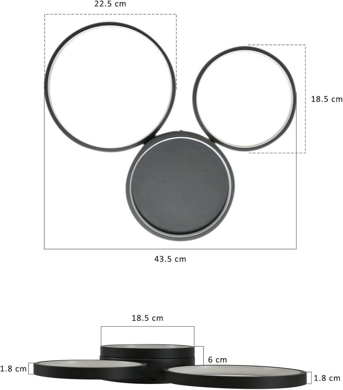 LED-DECKENLEUCHTE Dreiring 43.5/35.5/6 cm - Schwarz, Metall (43.5/35.5/6cm) - Nettlife