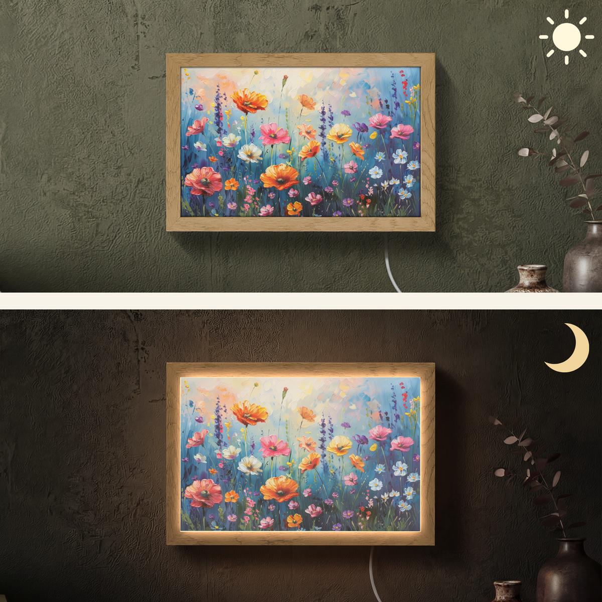 WANDLEUCHTE Blumen - Natur - Aquarell - Kunst 30x20 cm - Multicolor, Holzwerkstoff (30/20/8cm) - OnlyWow