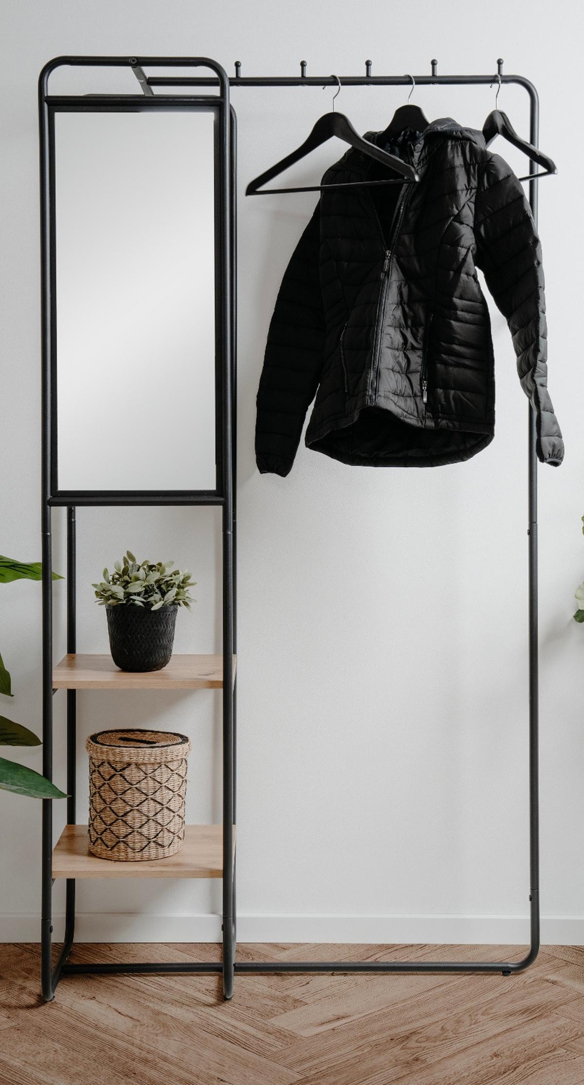 KOMPAKTGARDEROBE schwarz Metall 100 cm, Garderobe mit Spiegel - Schwarz, Holzwerkstoff/Metall (100/185/37cm) - Furn.Design