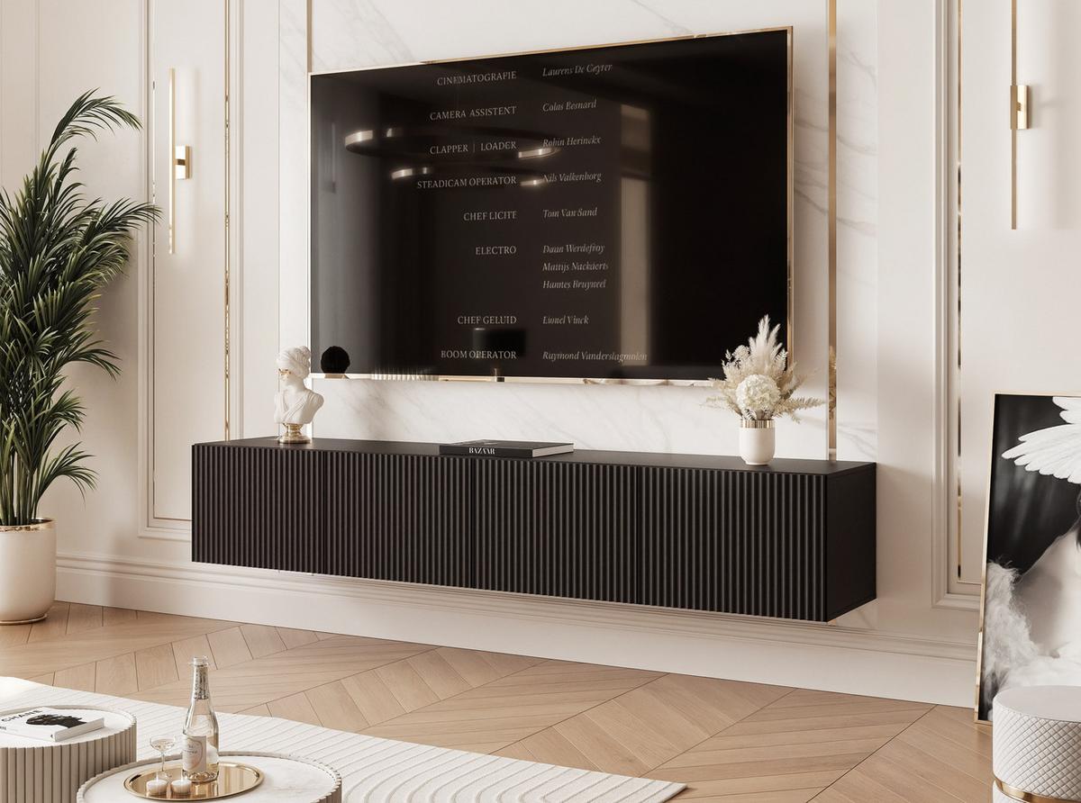TV-LOWBOARD ANGEL Schwarz hängend mit LED-Beleuchtung 200 cm - Schwarz, Holzwerkstoff (200/36/40cm) - Idohome
