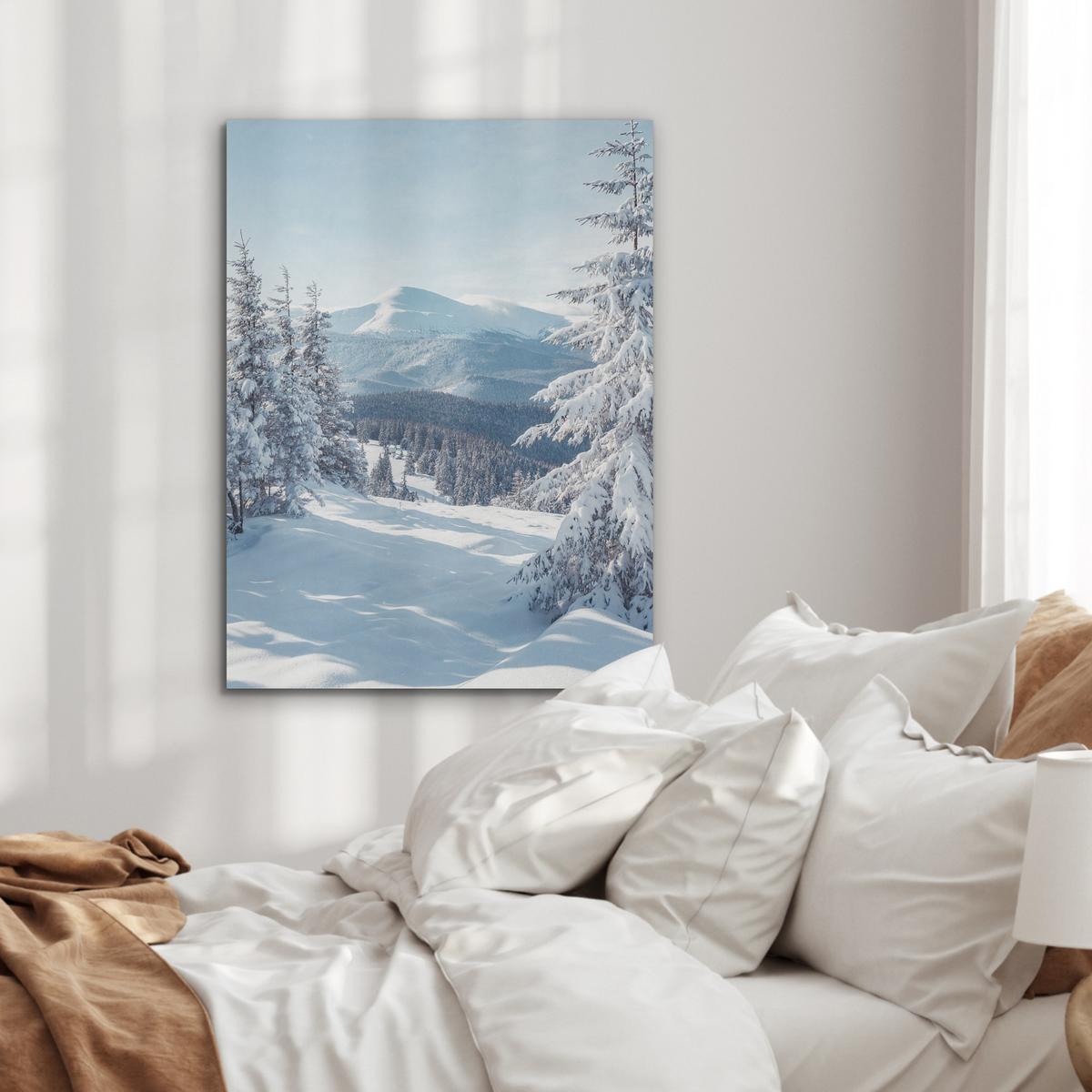 AKUSTIKBILD Winterlandschaft - Natur - Berge - Bäume - Schnee Wandbilder 60x80 cm - Hellblau, Kunststoff (60/80/0.9cm) - MuchoWow