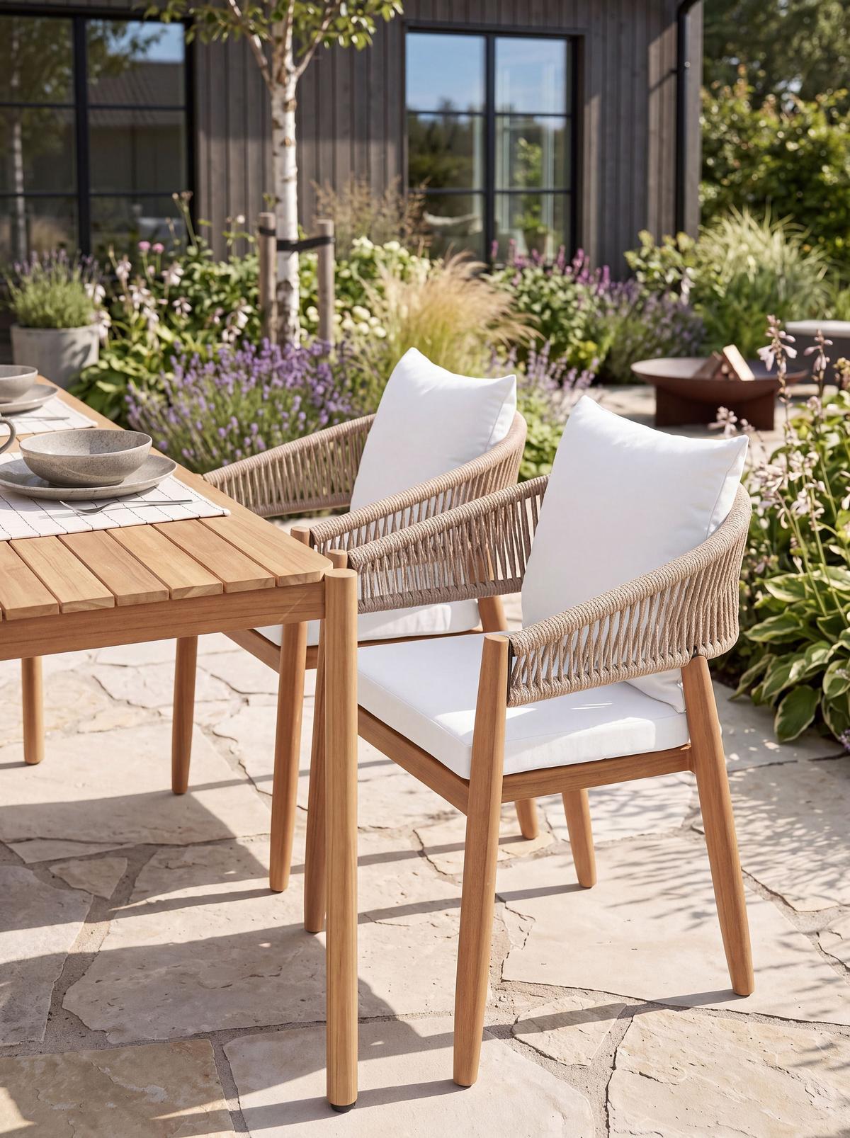 GARTENSTUHL 2er Set Akazienholz Weiß Marzamemi - Braun/Weiß, Holz (59/87/53cm) - Beliani
