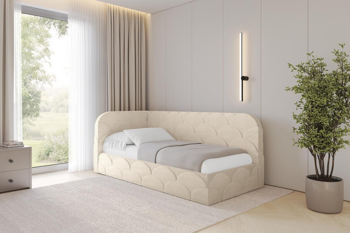 EINZELLBETT Jugendbett mit Bettkasten, Rechts - ELRY 100x200 Beige - Kaschmir, Holzwerkstoff/Textil (100/200cm) - ALTDECOR
