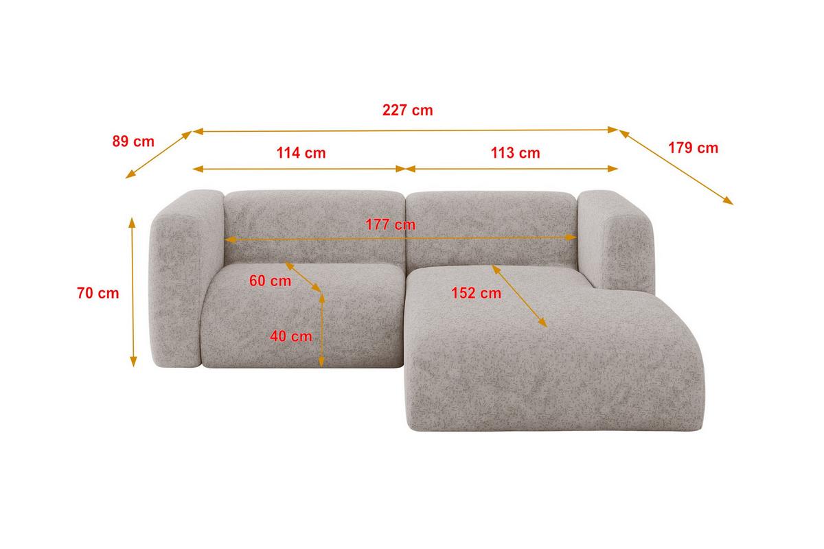 ECKSOFA Ottomane Rechts MIRA-L1 227x179x89 Hellgrau Velours - Hellgrau/Schwarz, Holzwerkstoff/Kunststoff (227/179cm) - ALTDECOR
