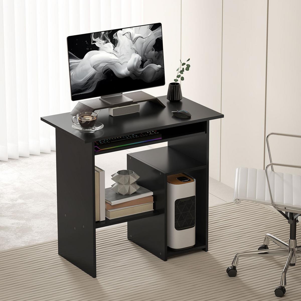 COMPUTERTISCH mit offenen Fächern, 80 x 45 x 75 cm, Schwarz - Schwarz, Holzwerkstoff (80/45/75cm) - HOMCOM