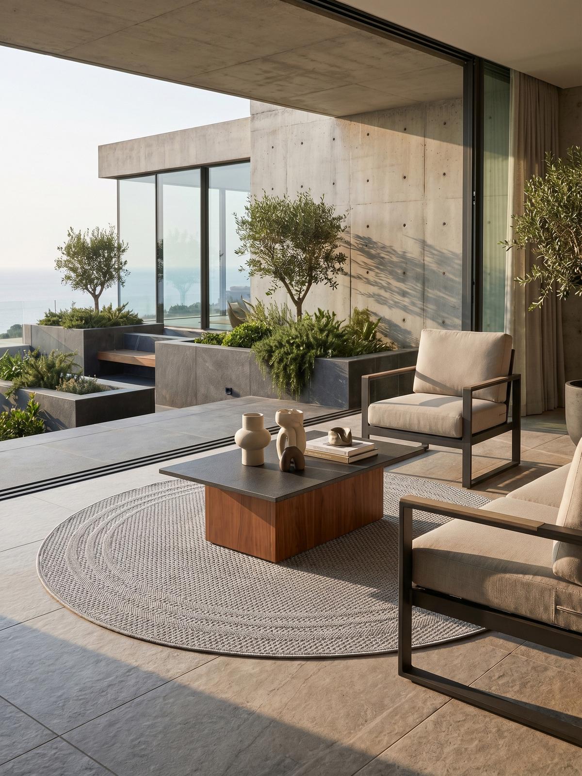 TEPPICH Outdoor VENTOUX in Grau, mit Bordüre, Ø 200 cm - Grau, Textil (200/200cm) - KADIMA DESIGN