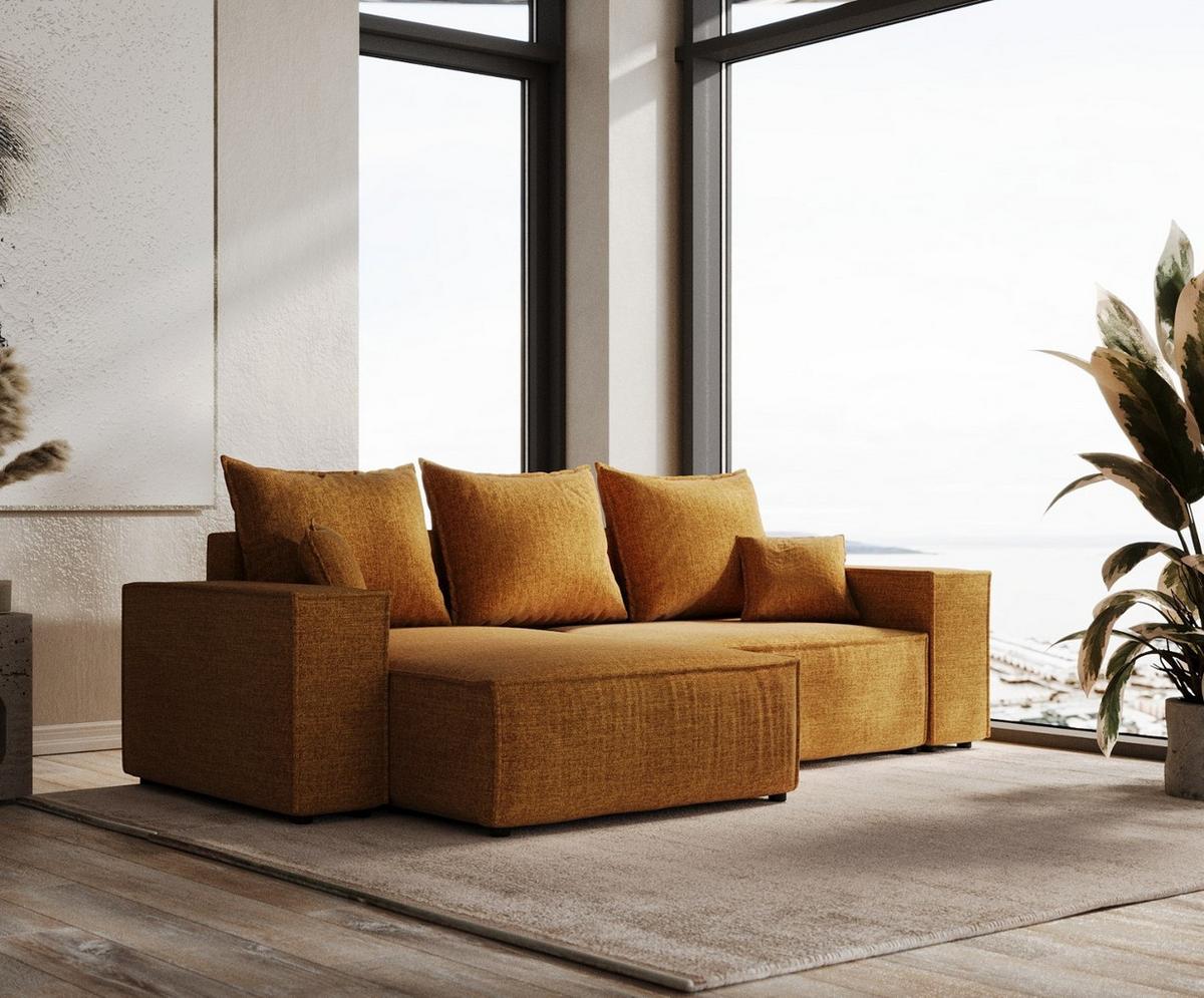 ECKSOFA SENSO mit Schlaffunktion Honiggelb im City Stoff - Schwarz/Honig, Holz/Holzwerkstoff (255/148cm) - AltaBeds