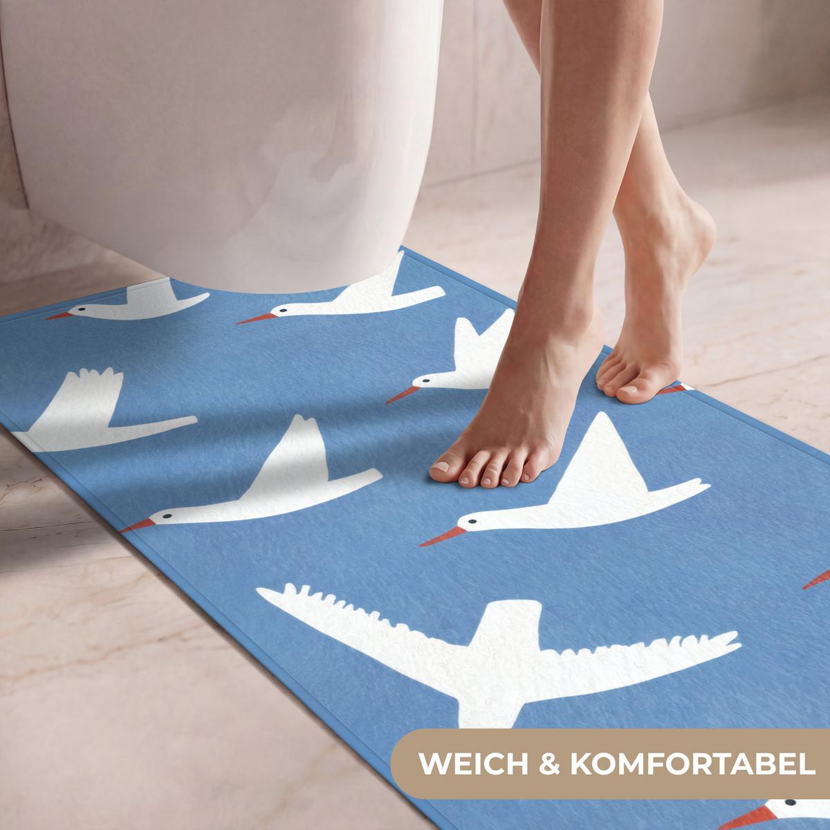 WC-VORLEGER Vögel - Weiß - Muster Toilettenvorleger 60x120 cm - Blau, Textil (60/1cm) - OnlyWow