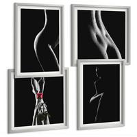 BILDER SET 4er Set - 50x50 cm & 40x60 cm Silberner Rahmen - Schwarze und weiße weibliche Formen - Silberfarben, Kunststoff (50/50cm) - TULUP