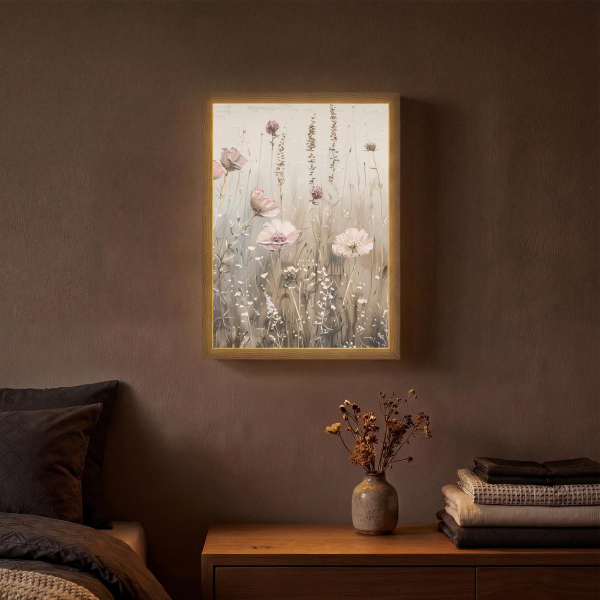 WANDLEUCHTE MIT AKKU Blumen - Rosa - Modern - Beige 30x40 cm - Altrosa, Holzwerkstoff (30/40/8cm) - OnlyWow