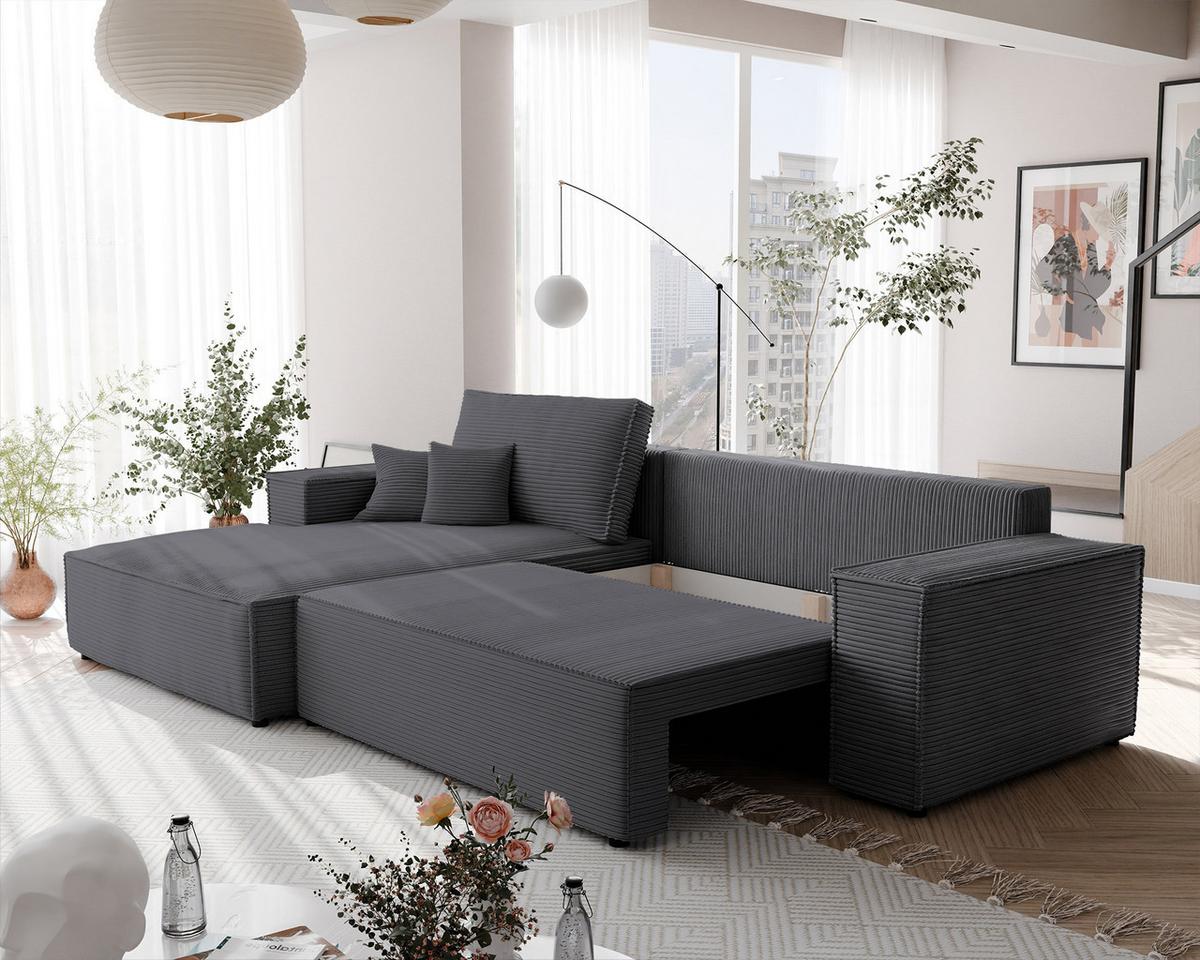 ECKSOFA NOVA Links mit Schlaffunktion und Bettkasten Dunkelgrau - Dunkelgrau, Kunststoff/Textil (294/185cm) - Idohome