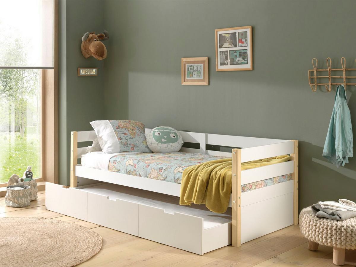 KOJENBETT mit Schubladen Karissa 211x77x98 Massivholz+MDF Weiß/natur - Buchefarben/Weiß, Holz (90/200cm) - 58aufmkessel