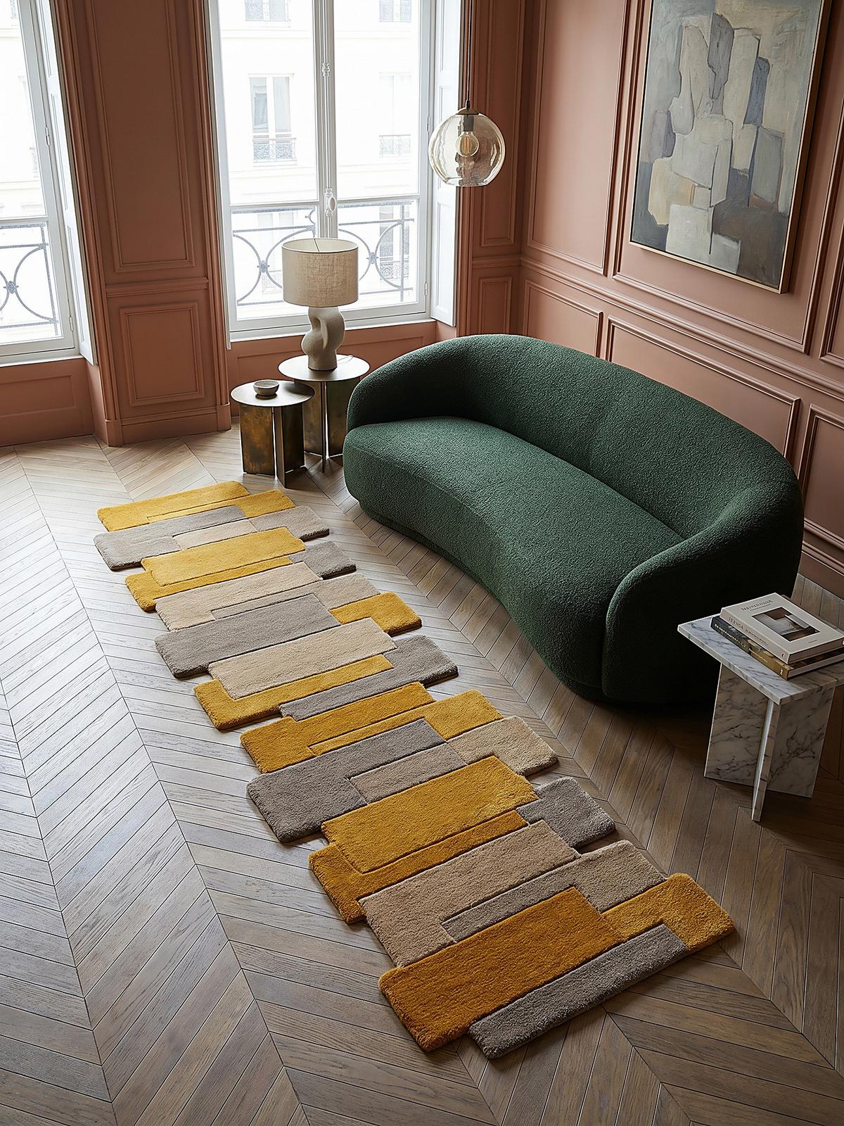WOLLTEPPICH HALLEIN, geometrisch, Senfgelb, 60 x 230 cm - Gelb, Textil (60/230cm) - KADIMA DESIGN
