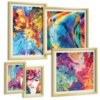 BILDER SET 5er Set - 50x50 cm & 20x30 cm & 40x60 cm Goldrahmen - Minimalistische Boho-Illustrationen - Goldfarben, Kunststoff (40/60cm) - TULUP
