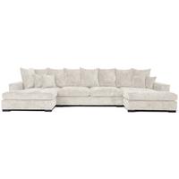 WOHNLANDSCHAFT Dahlia mit Schlaffunktion und Bettkasten in U-Form - Creme Chenille 373/92/155 cm - Creme/Schwarz, Kunststoff/Textil (373/92/155cm) - WFL GROUP