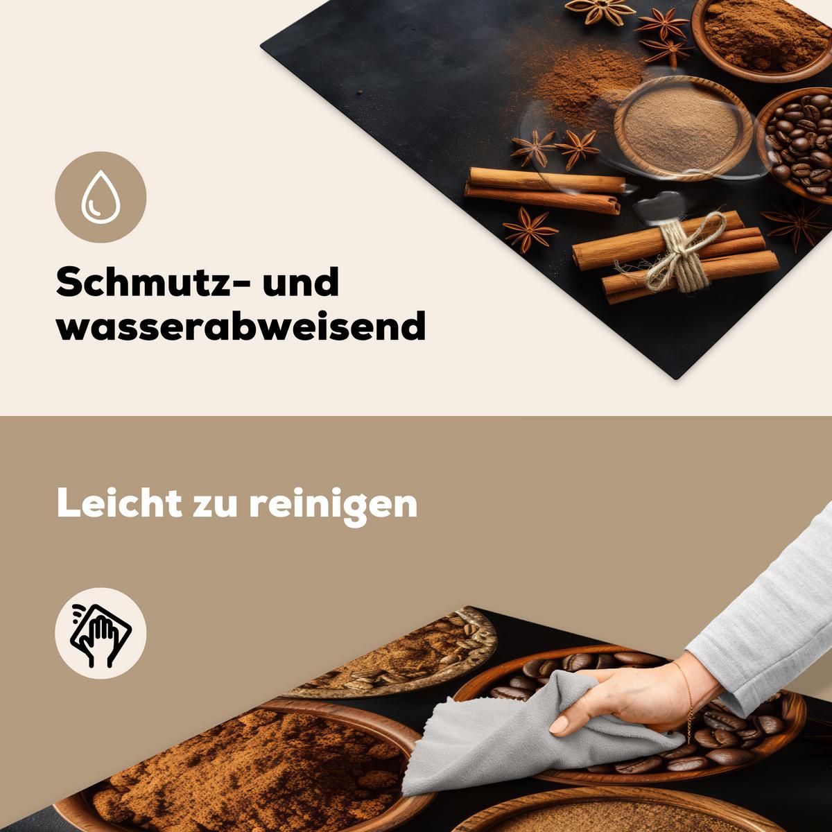 HERDABDECKPLATTE Zimt - Beton - Kaffee - Zimtstangen - Gewürze Herdabdeckung Induktionsfeld 75x52 cm - Mokka, Kunststoff (75/52/0.2cm) - MuchoWow