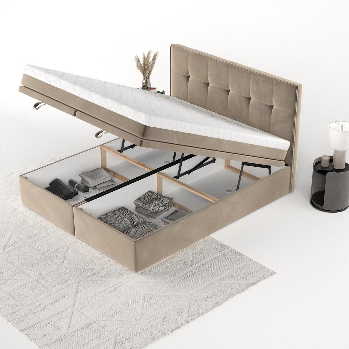 BOXBETT Arivo 200/200 cm Taupe im Paros Stoff - Taupe/Schwarz, Holz/Holzwerkstoff (200/200cm) - AltaBeds
