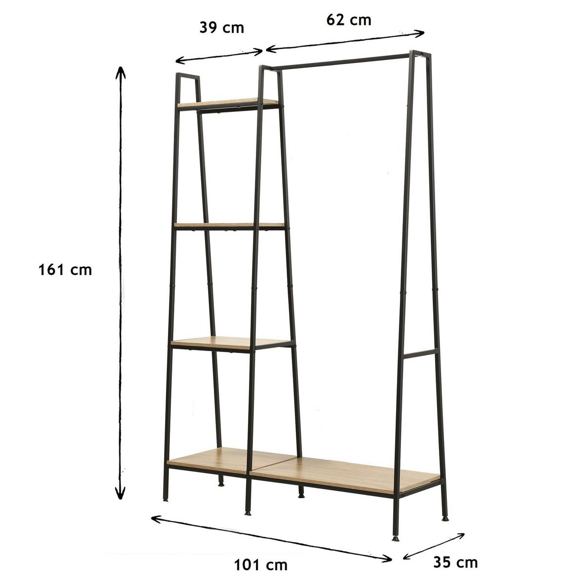 GARDEROBENSTÄNDER im industriellen Stil, 1 Regal mit 4 Etagen - Eichefarben, Holzwerkstoff (35/160/11.5cm) - Calicosy