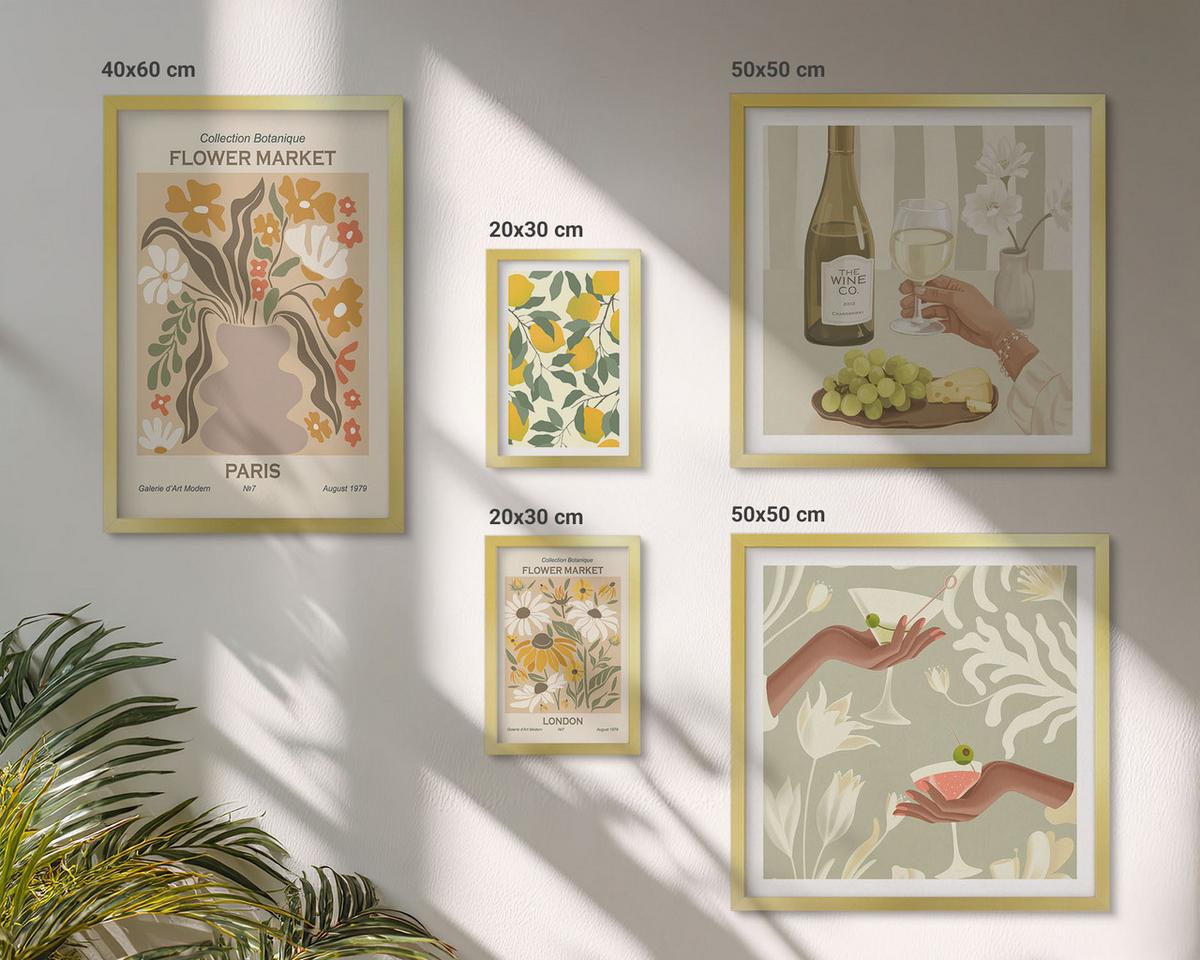 BILDER SET 5er Set - 50x50 cm & 20x30 cm & 40x60 cm Goldrahmen - Blumenposter Paris Mailand - Goldfarben, Kunststoff (40/60cm) - TULUP