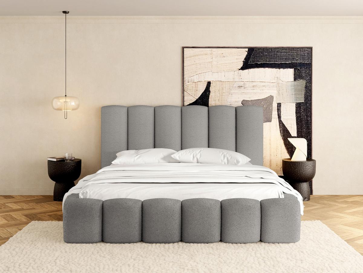 POLSTERBETT Serenity mit Bettkasten, Grau Boucle 120x200 cm - Birkefarben/Hellgrau, Holzwerkstoff/Kunststoff (120/200cm) - WFL GROUP