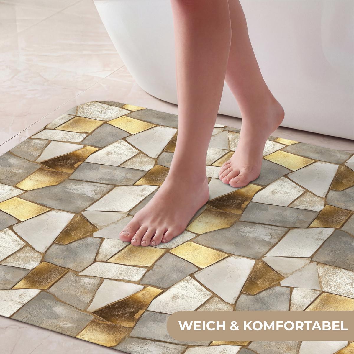 BADEMATTE Mosaik - Marmor - Gold 90x60 cm - Champagner, Textil (90/60cm) - OnlyWow