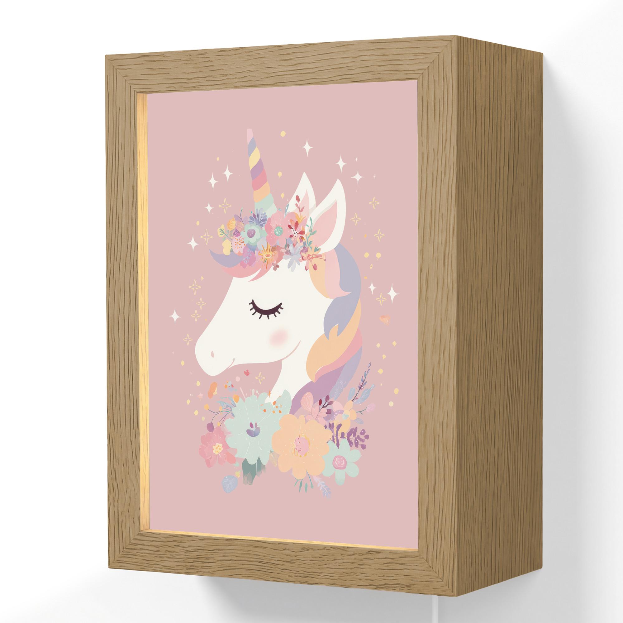 WANDLEUCHTE Einhorn - Rosa - Blumen 15x20 cm - Rosa, Holzwerkstoff (15/20/8cm) - OnlyWow
