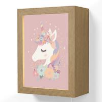WANDLEUCHTE Einhorn - Rosa - Blumen 15x20 cm - Rosa, Holzwerkstoff (15/20/8cm) - OnlyWow